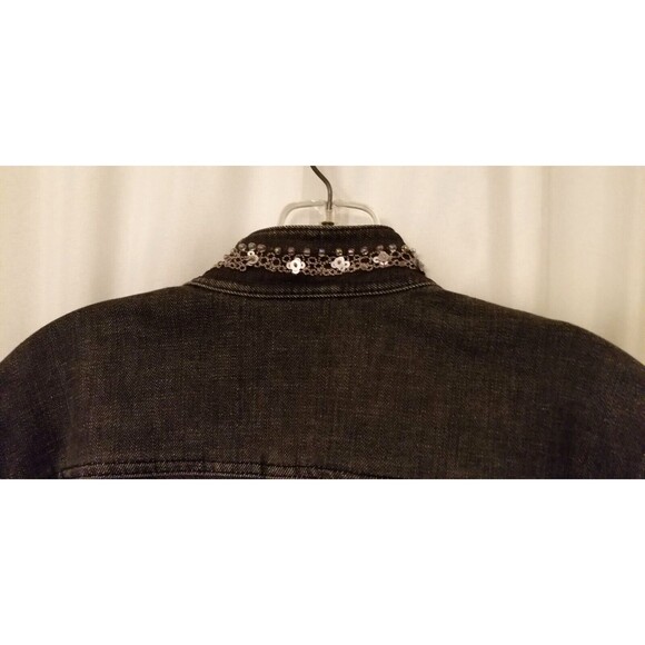 Chico's Sequin Beaded & Embroidered Black Denim Jacket Size 3 Boutique CHIC - Picture 5 of 6